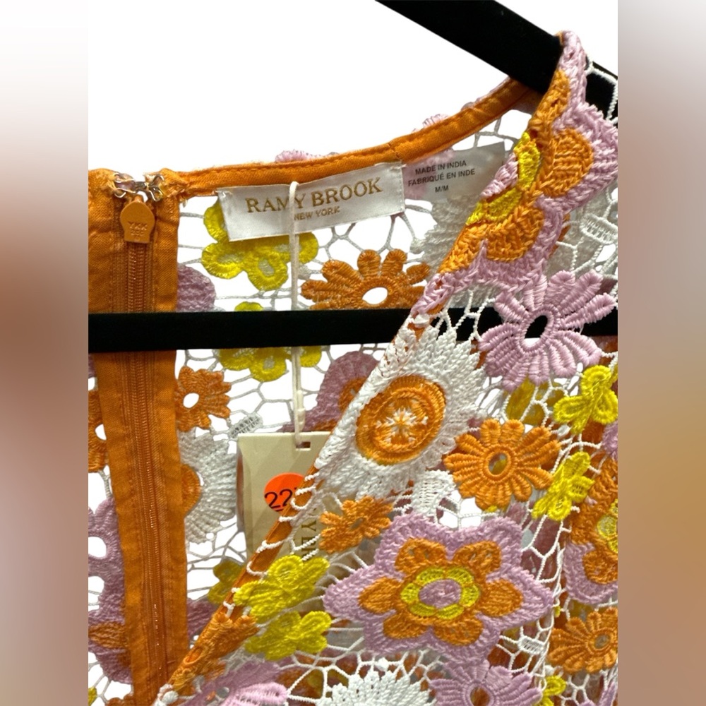 Ramy Brook Pink & Yellow Floral Crochet Swim Coverup - Picture 7 of 8